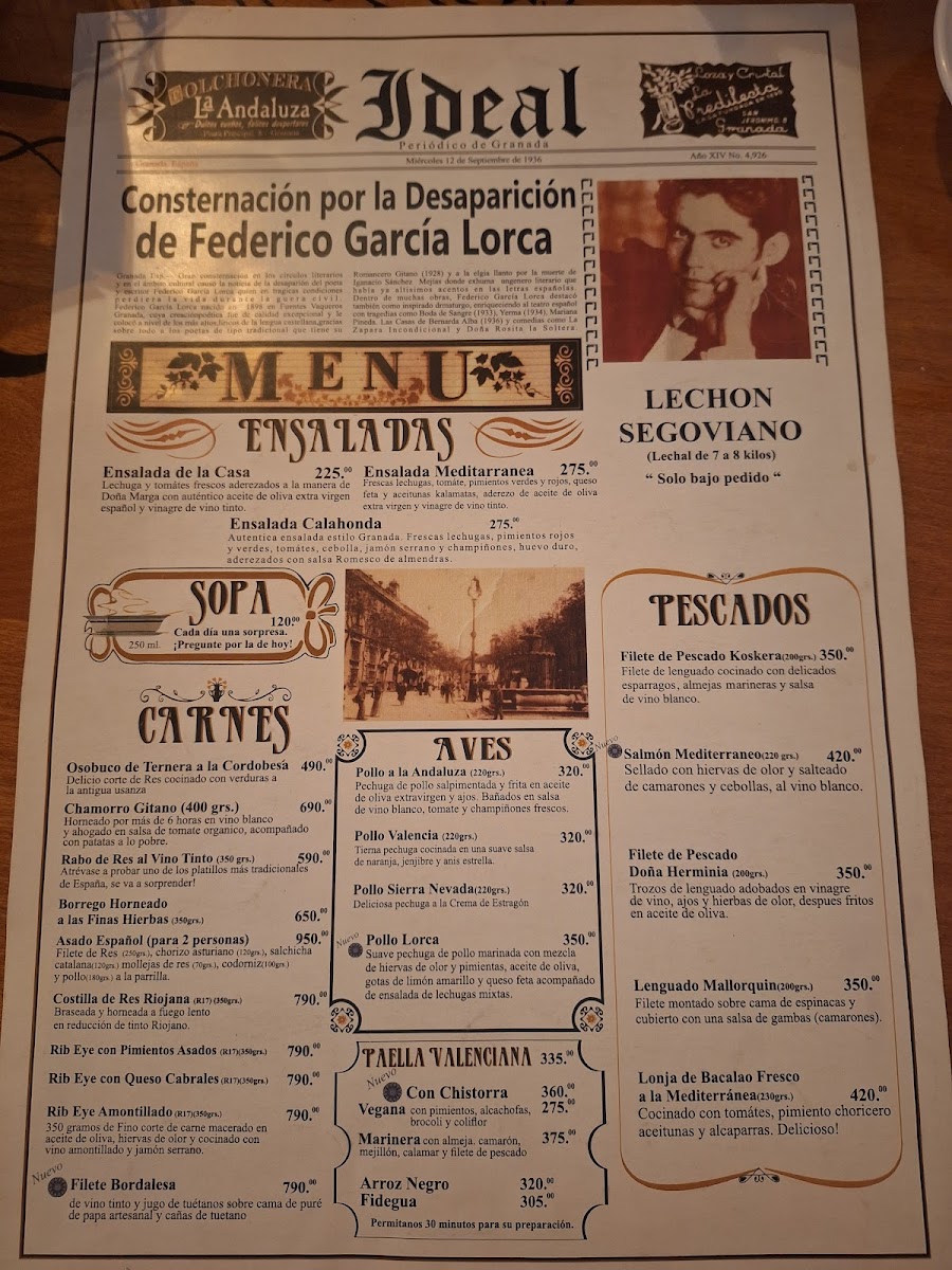 Lorca restaurante español Menu - Image 1