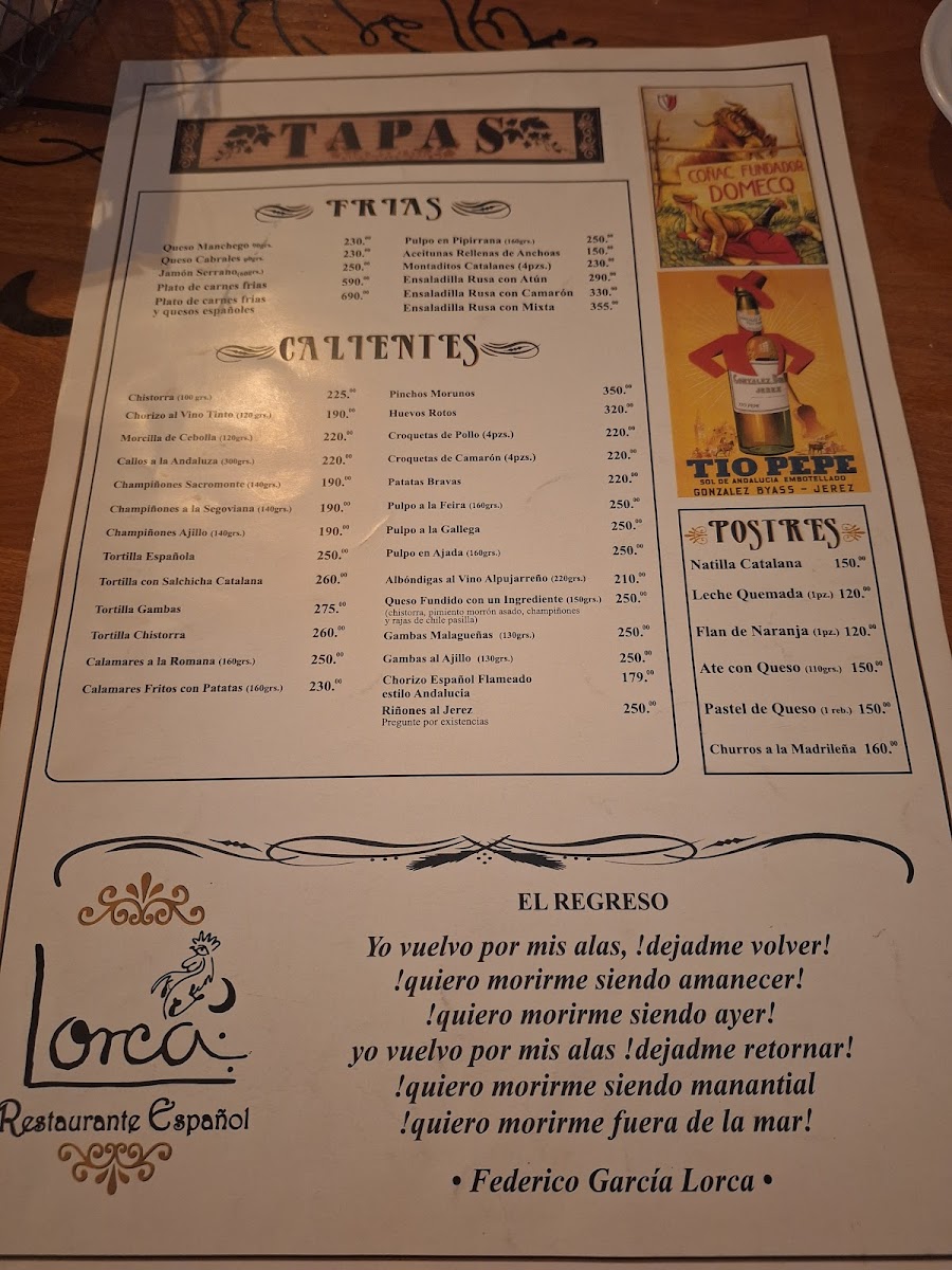 Lorca restaurante español Menu - Image 2